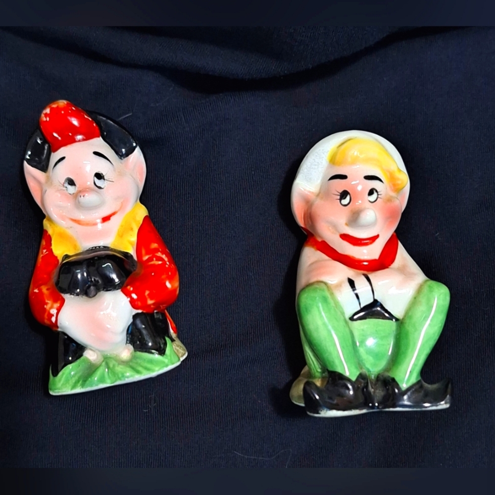 Vintage Lucky Pixie Elves Salt And Pepper Shakers Made in Japan Knee Huggers